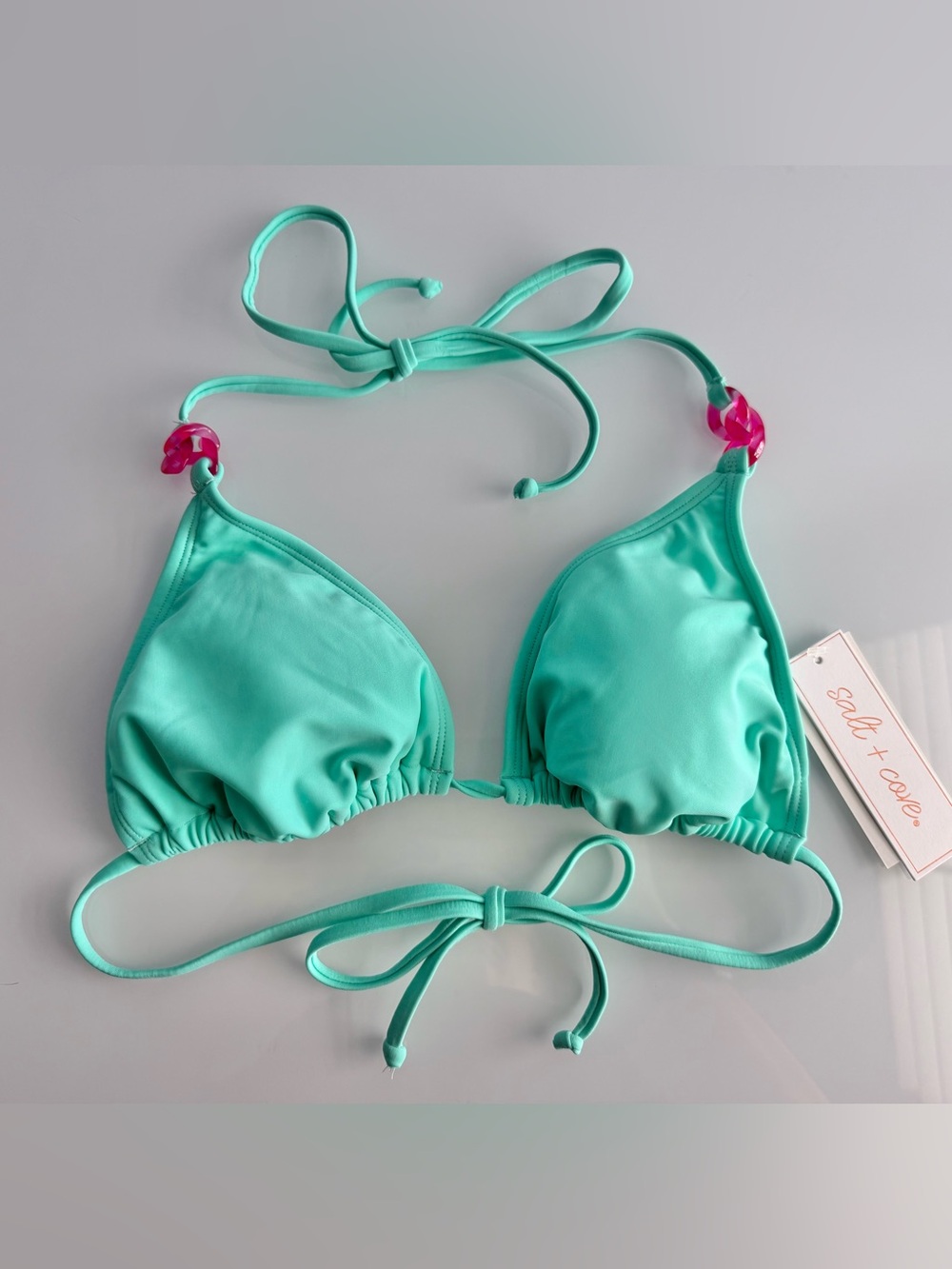 Salt + Cove Juniors' Aqua String Triangle Bikini Swim Top Size Large